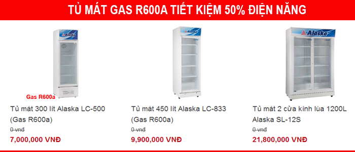 tủ m&aacute;t gas r600a tiết kiệm điện