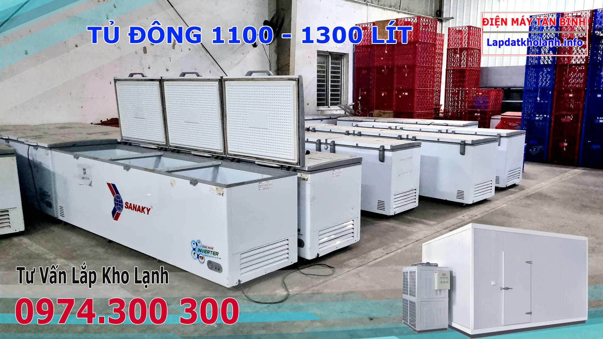 Tủ đông lớn nhất Sanaky dung tích 1100 1300 cũ đẹp