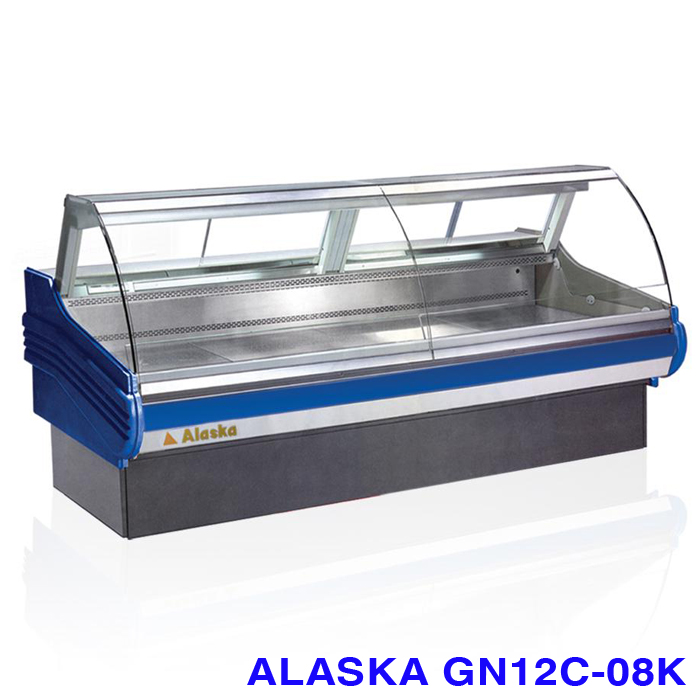 Tủ mát kính cong trưng bày thịt heo Alaska GN12C-08K