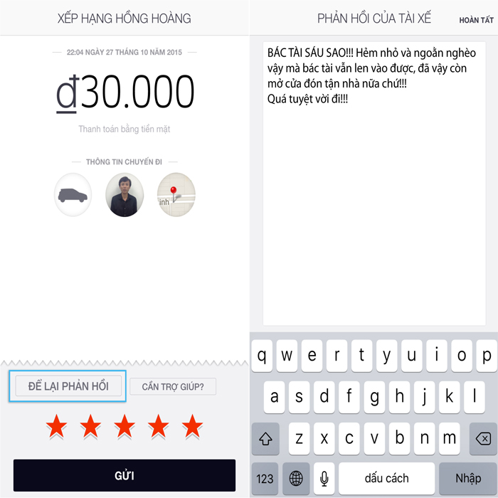 Đ&aacute;nh gi&aacute; xếp hạng t&agrave;i xế Uber