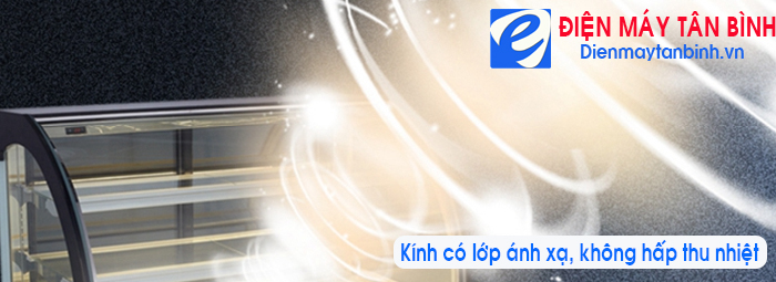 tủ b&aacute;nh kem k&iacute;nh cong c&oacute; lớp &aacute;nh sạ