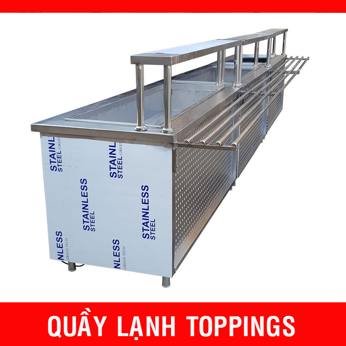Quầy bàn lạnh trưng bày Toppings trà sữa, bán chè, salads