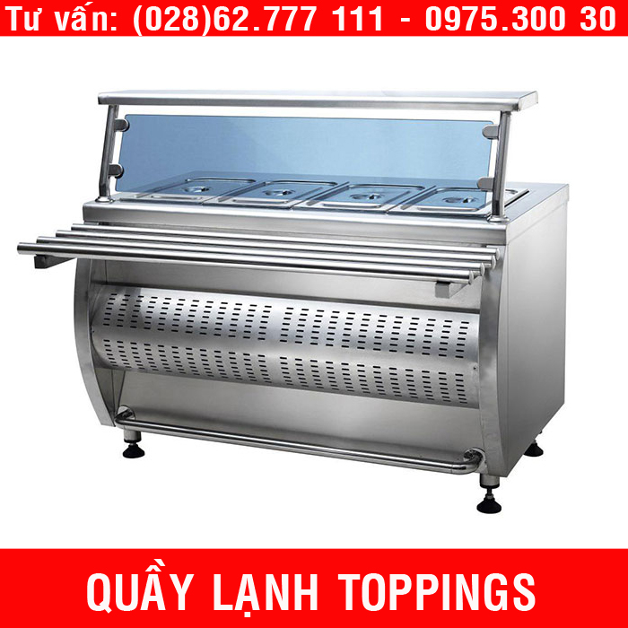 Quầy lạnh trưng bày chè thái, trà sữa, thức ăn tự chọn