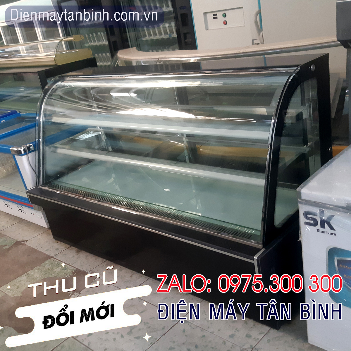 Bán tủ bánh kem cũ kính cong 1m8 Alaska