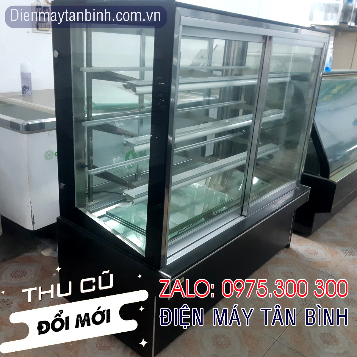 Tủ mát cũ bánh kem 4 tầng 1m5 (cửa lùa trước)
