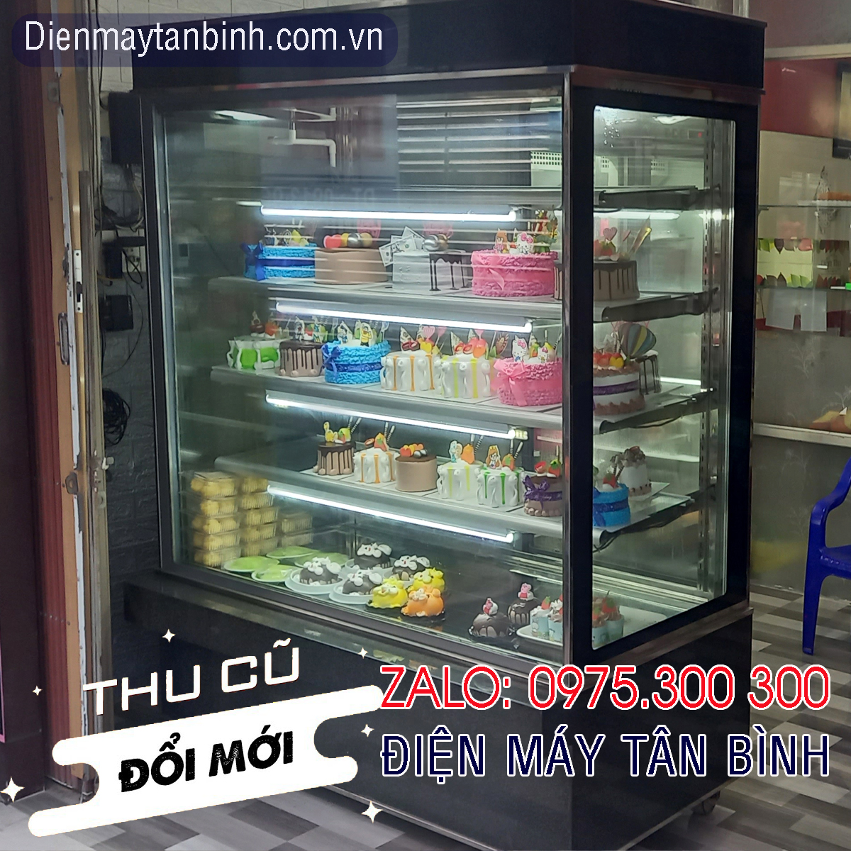 Tủ mát cũ bánh kem sinh nhật 5 tầng Dako dài 1m5
