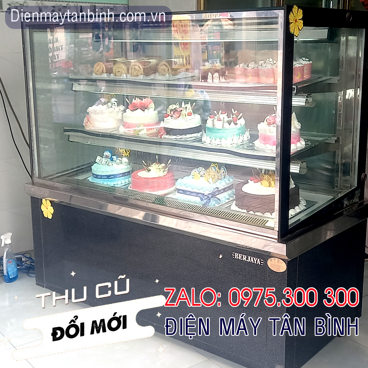 Bán Tủ bánh kem cũ 3 tầng 1m5 Berjaya 