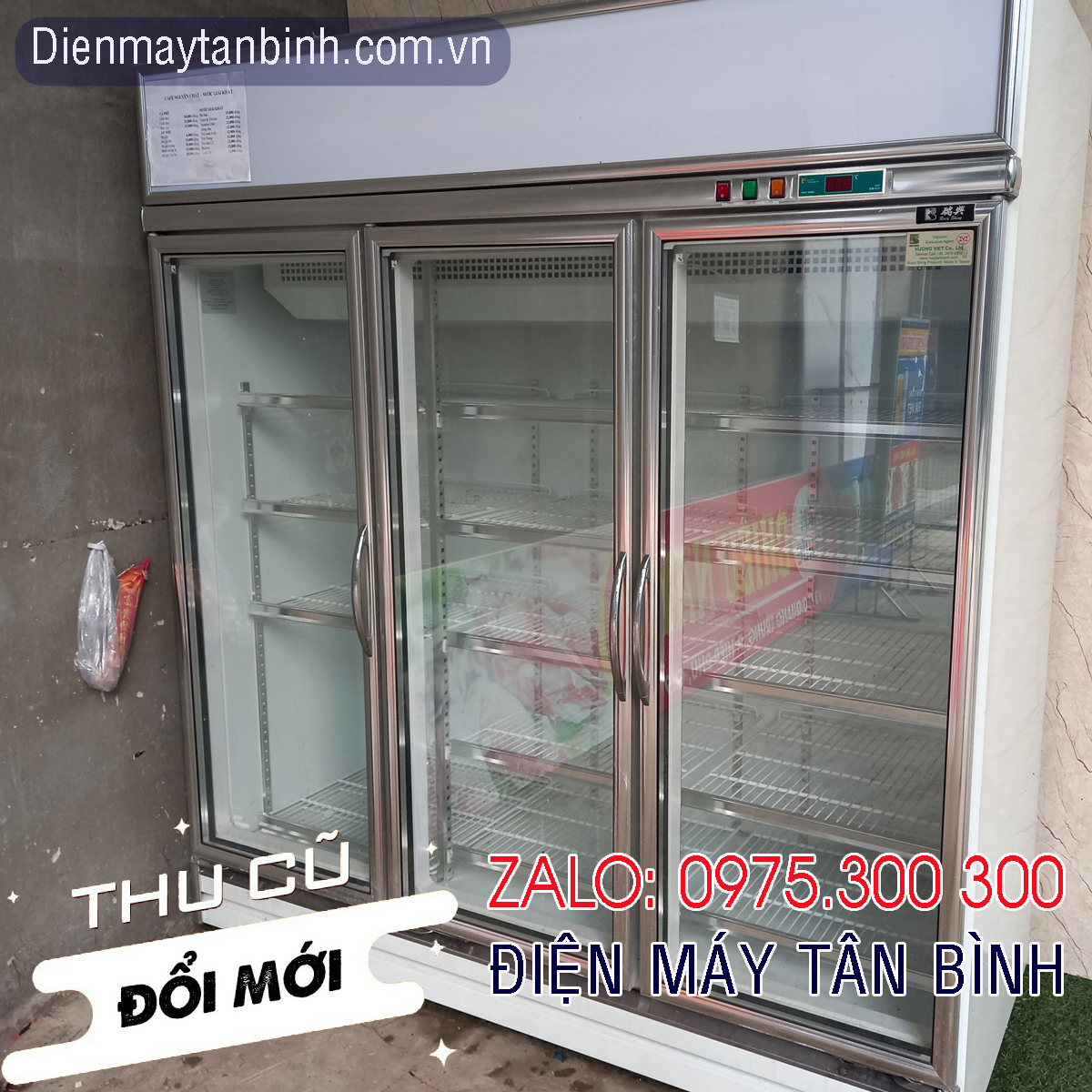 Tủ mát cũ 3 cánh Đài Loan RueyShing viền trắng