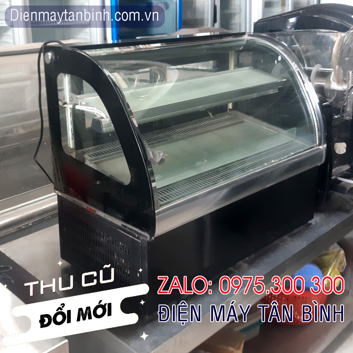 Tủ mát cũ kính cong mini 90cm quan cafe, bánh ngọt Gato