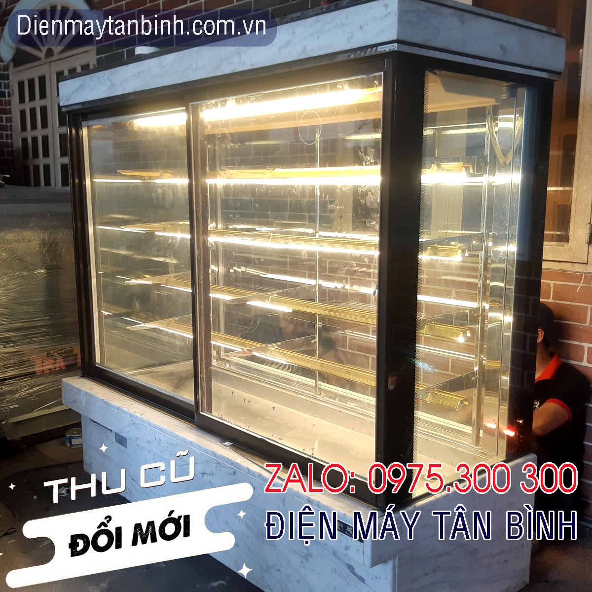 Tủ bánh kem cũ 5 tầng 1m8 Ruey Shing cửa lùa trước