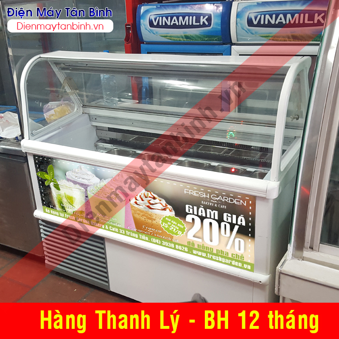 Tủ đông cũ kính cong có khay trưng bày kem