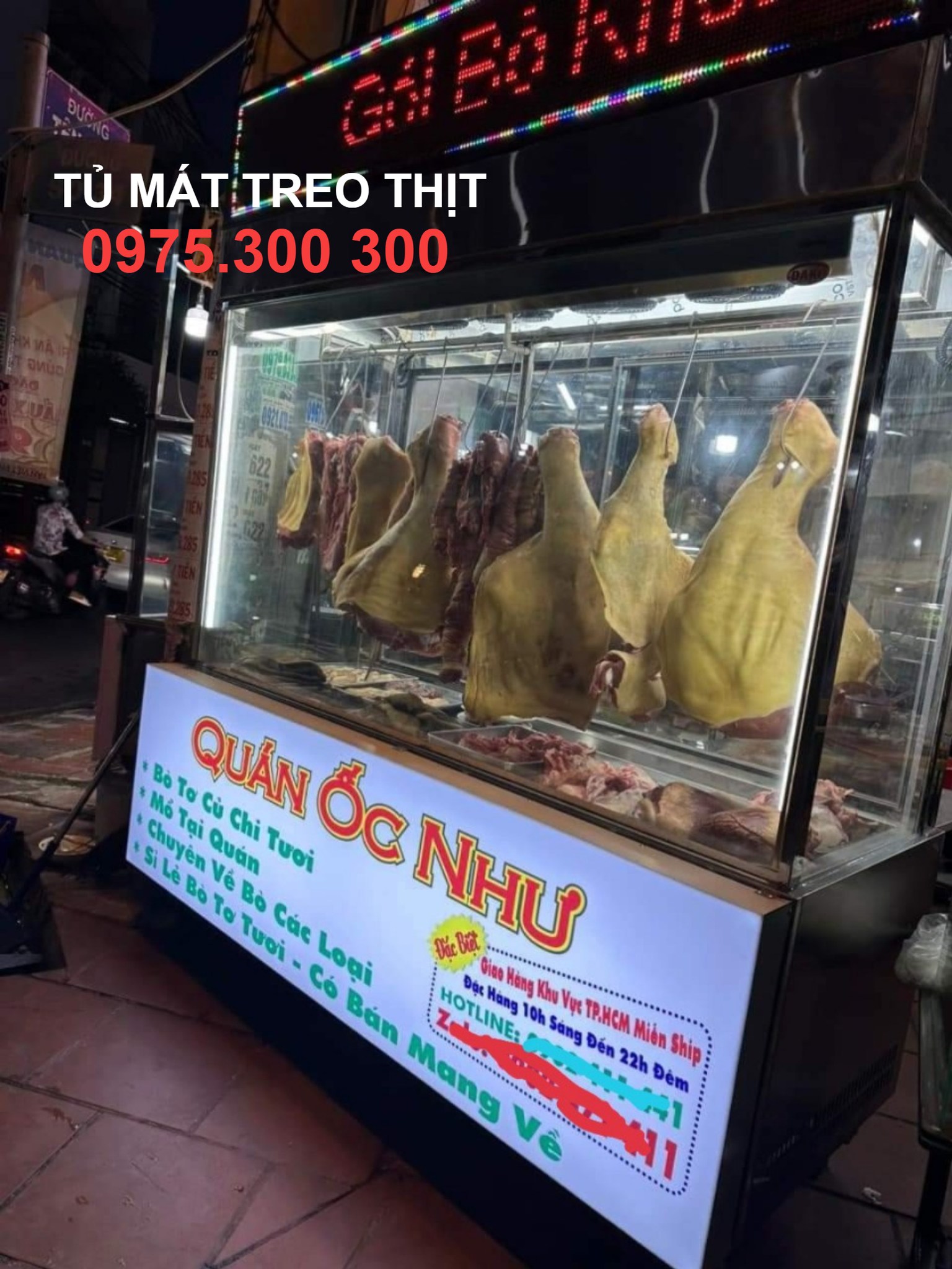 tủ mát treo trưng bày thịt bò