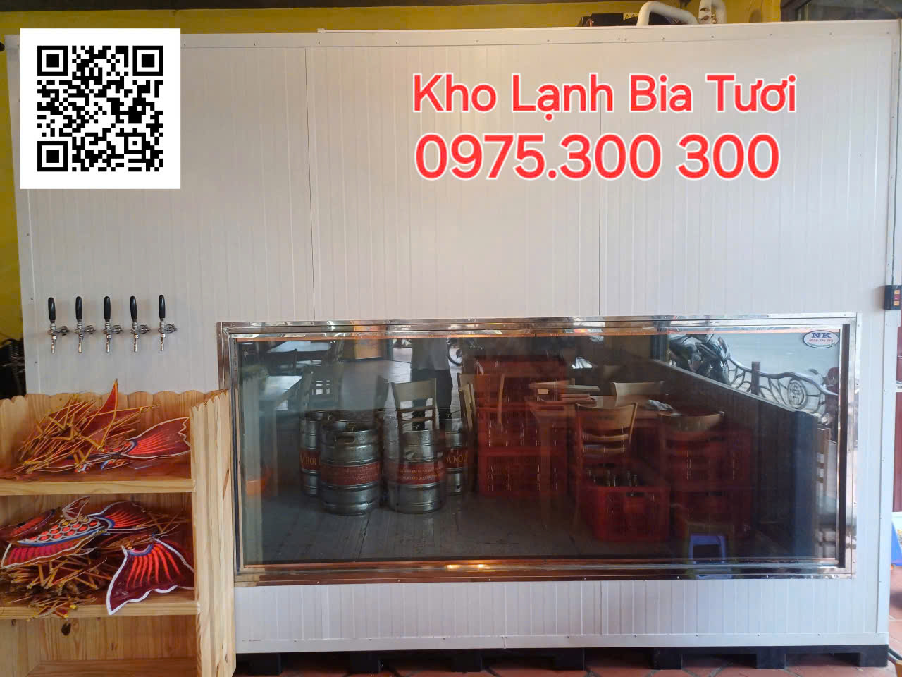 Kho lạnh Vách Kính: bảo quản, trưng bày và có Vòi rót bia tươi